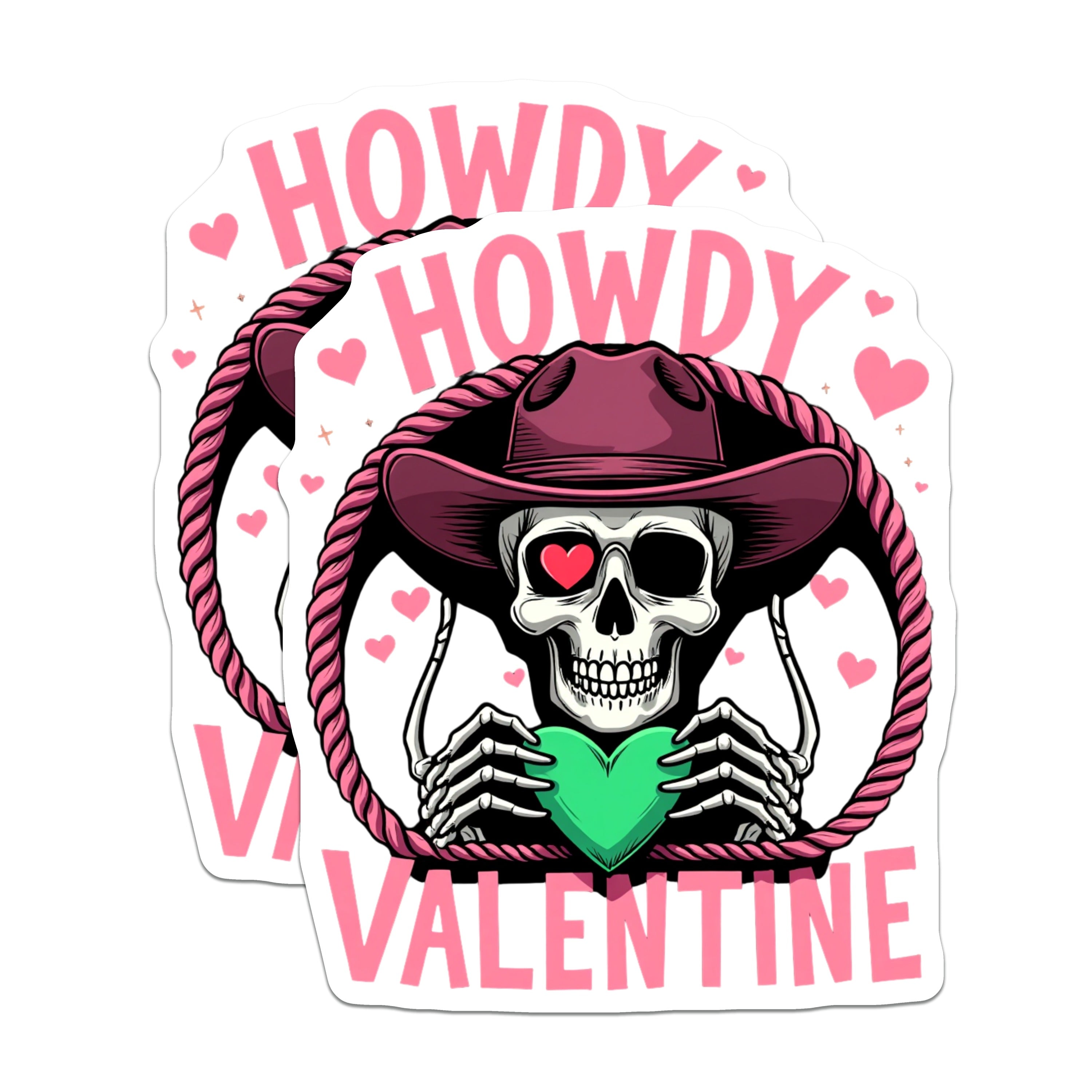 (2 Pack) Howdy Valentine Magnets - Skeleton Cowboy Decor - Unique Goth Love - Western Themed Fridge - 5 Inches On Longest Side - Thick Durable Magnet - Made in USA - MAG39238