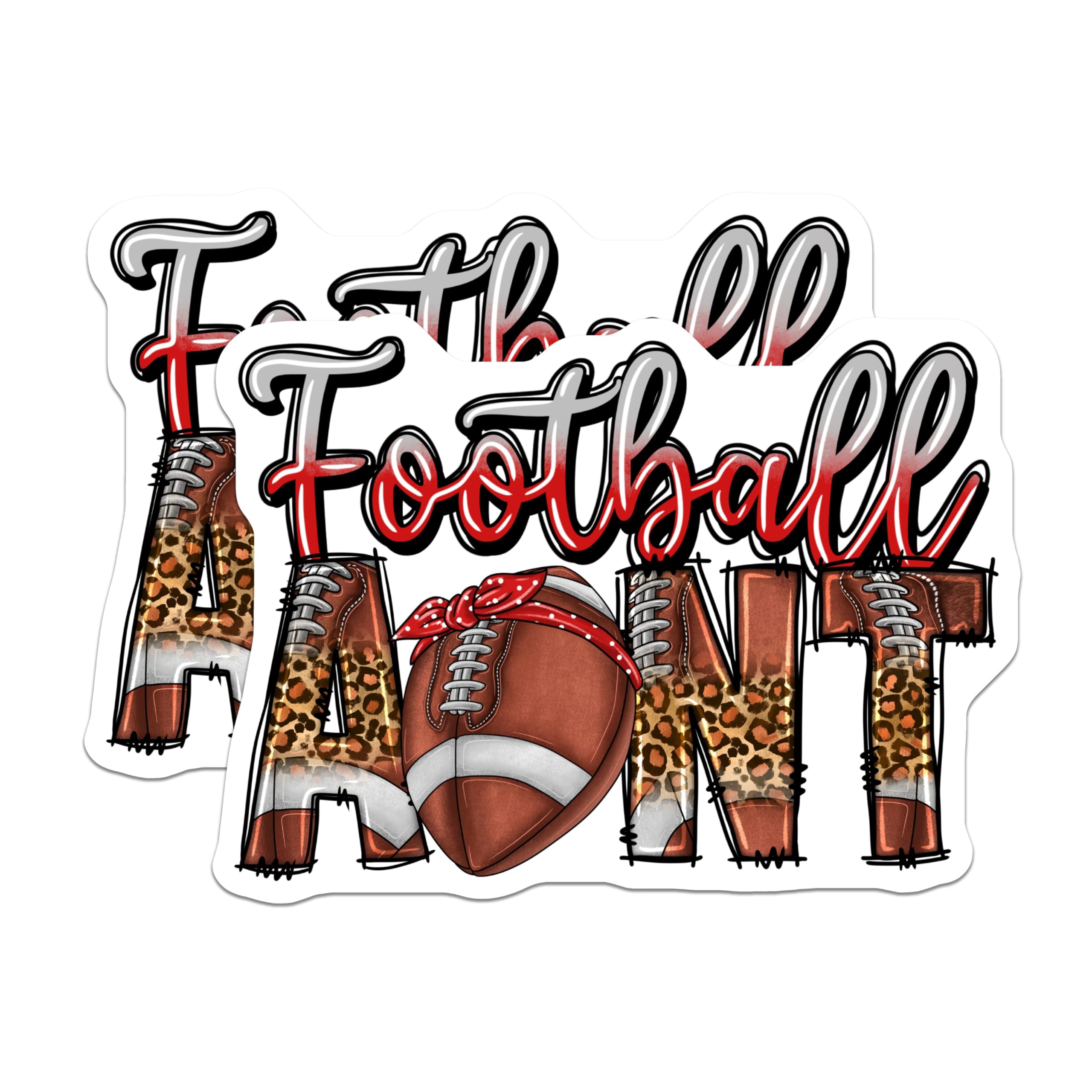 (2 Pack) Football Aunt Magnets - Game Day Fan Decor - Leopard Print Sports Aunts - 5 Inches On Longest Side - Thick Durable Magnet - Made in USA - MAG27755