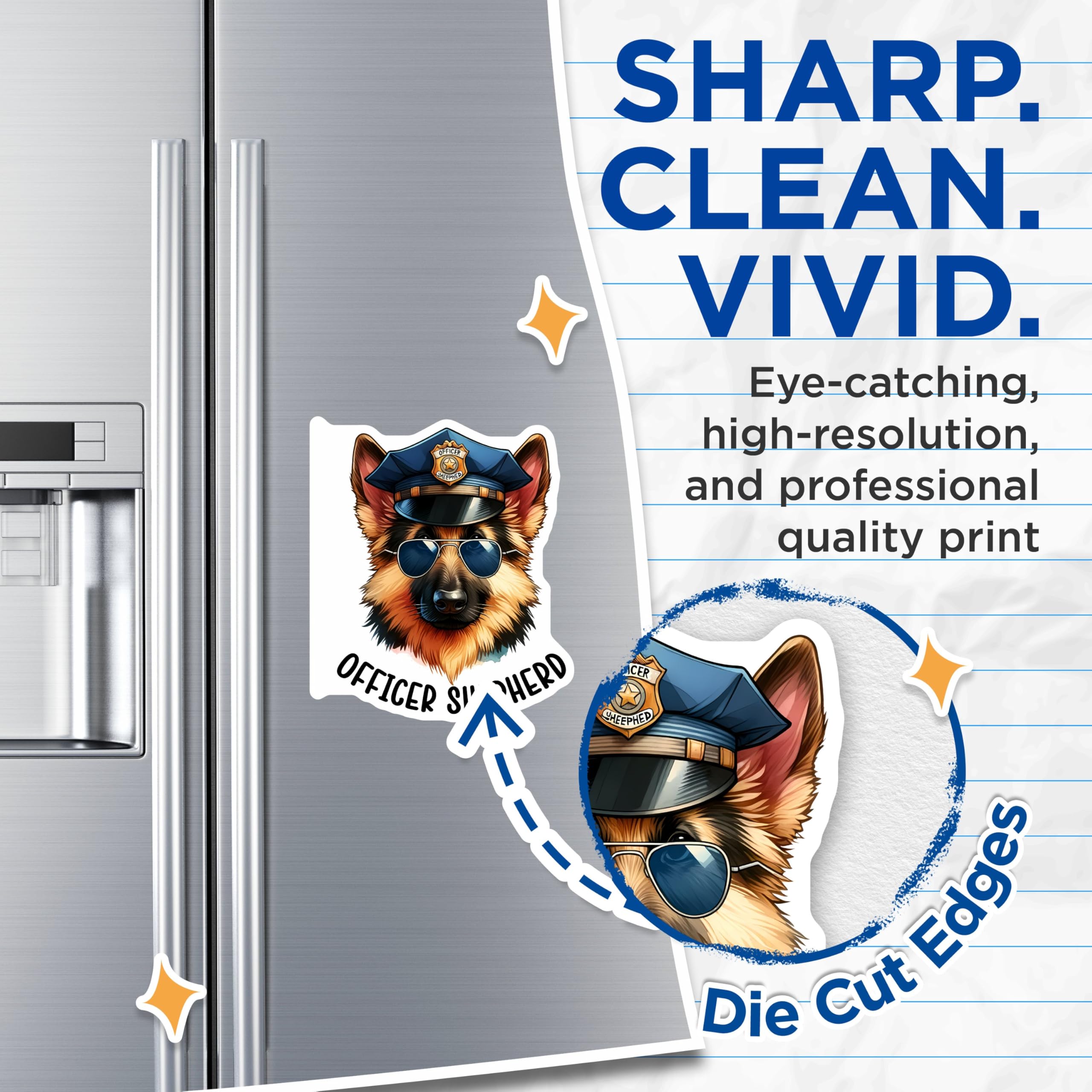 (2 Pack) Officer Shepherd Magnets - Police Dog Art - Canine - Law Enforcement Officer Gift - Pet Lover Magnet - 5" On Longest Side - for Cars, Fridges, Toolboxes - Made in USA - MAG3658
