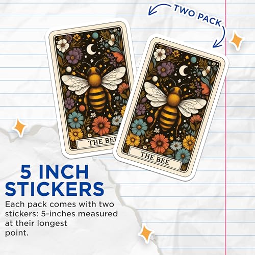 (2 Pack) Colorful Floral Bee Stickers - Nature-Inspired Insect Design - 5" On Longest Side - Sticks to Smooth Flat Surfaces - Made in USA - BMCS5355