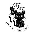 (2 Pack) Funny Cat Stickers - Will Thieve Food - Cute Kitty Decal - 5" On Longest Side - Sticks to Smooth Flat Surfaces - Made in USA - BMCS7340