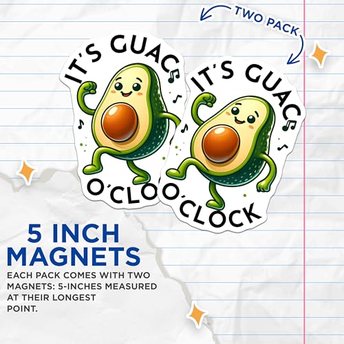 (2 Pack) It's Guac O'Clock Magnets Magnets - 5" On Longest Side - Made in USA - Sticks to Refrigerators & Metal Surfaces - MAG8794