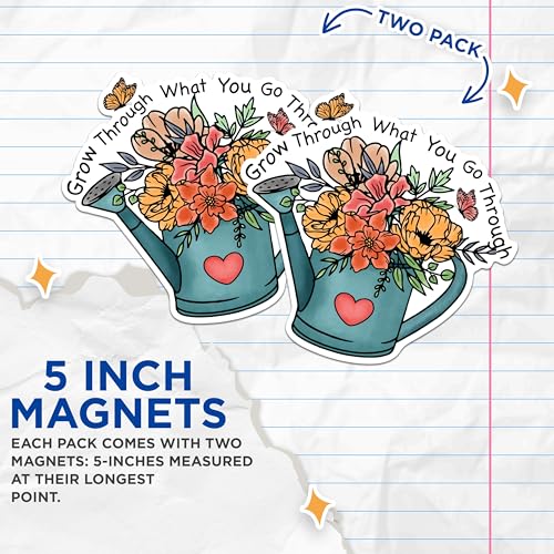 (2 Pack) Inspirational Quote Magnets - Watering Can Art Magnets - Motivational Floral Magnets- 5" On Longest Side - for Fridges, Toolboxes, Cars - Made in USA - MAG2951