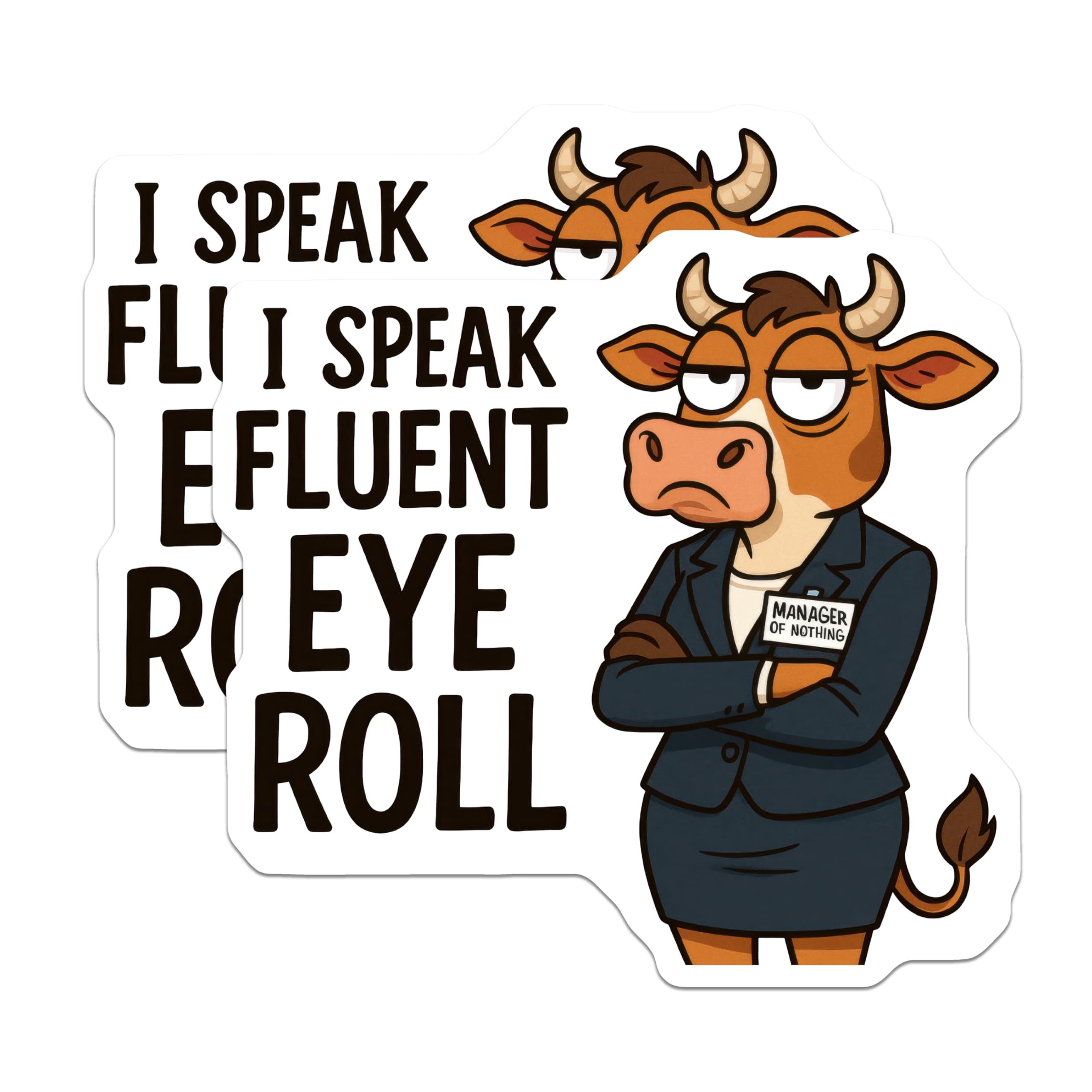(2 Pack) Eye Roll Cow Magnets - Sarcastic Humor Decor - Funny Manager Desk Accessory - 5 Inches On Longest Side - Thick Durable Magnet - Made in USA - MAG22727