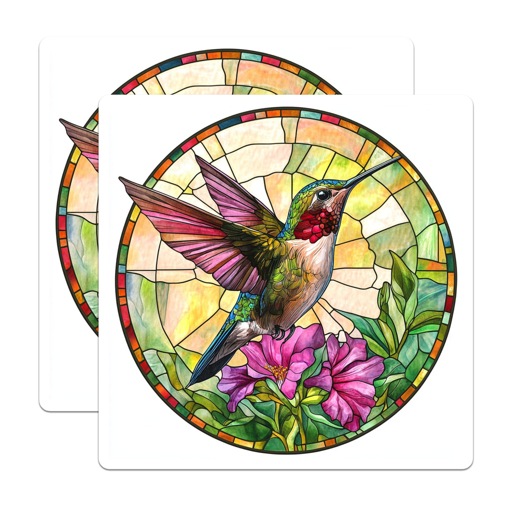 (2 Pack) Stained Glass Hummingbird Magnets - Colorful Bird Art - Nature Inspired Fridge Decor - Avian Suncatcher Aesthetic - 5 Inches On Longest Side - Thick Durable Magnet - Made in USA - MAG24453