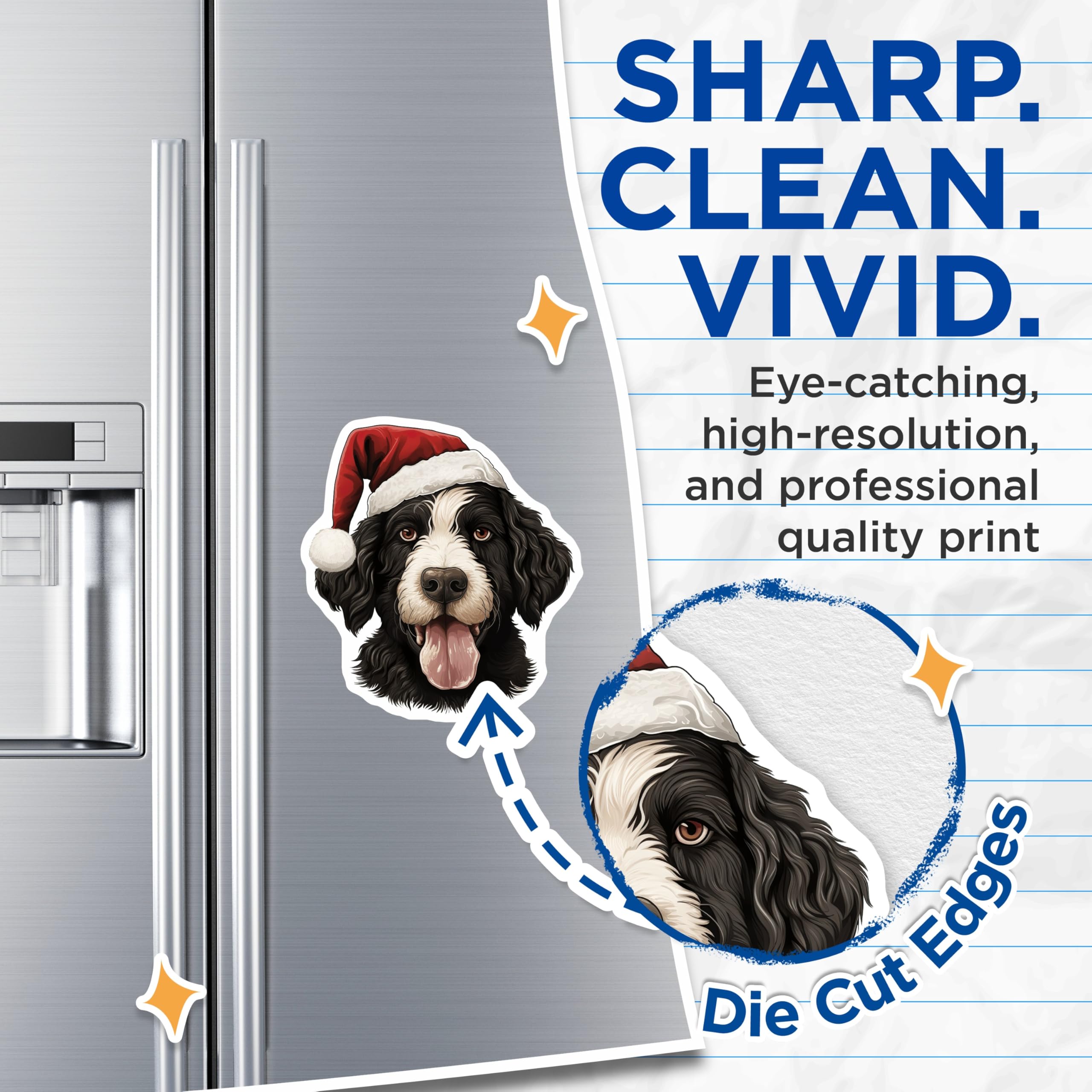 (2 Pack) Christmas Dog Magnets - Santa Hat Canine Decor - Bernese Mountain Dog Art - Seasonal Refrigerator Magnets - 5 Inches On Longest Side - Thick Durable Magnet - Made in USA - MAG23543