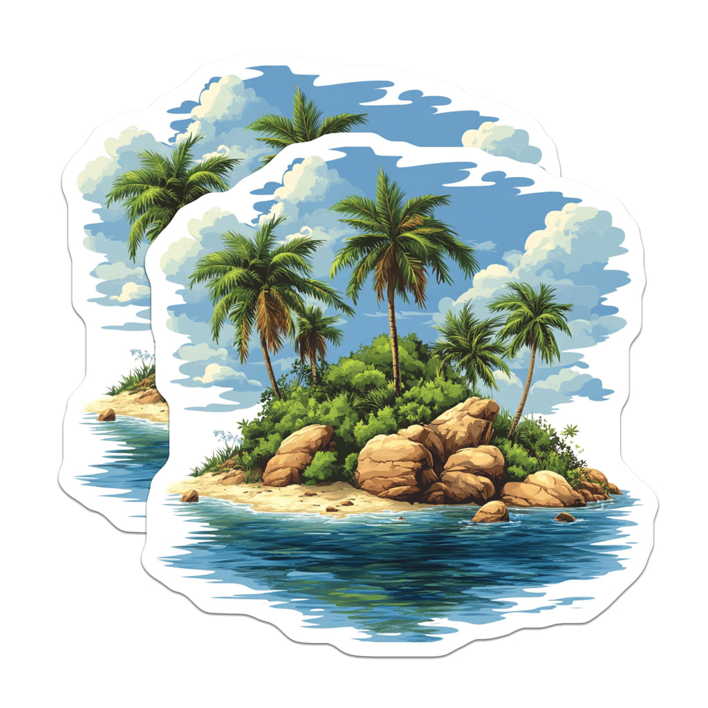 (2 Pack) Tropical Island Magnets - Palm Tree Beach - Vacation Decor Paradise - 5 Inches On Longest Side - Thick Durable Magnet - Made in USA - MAG30372
