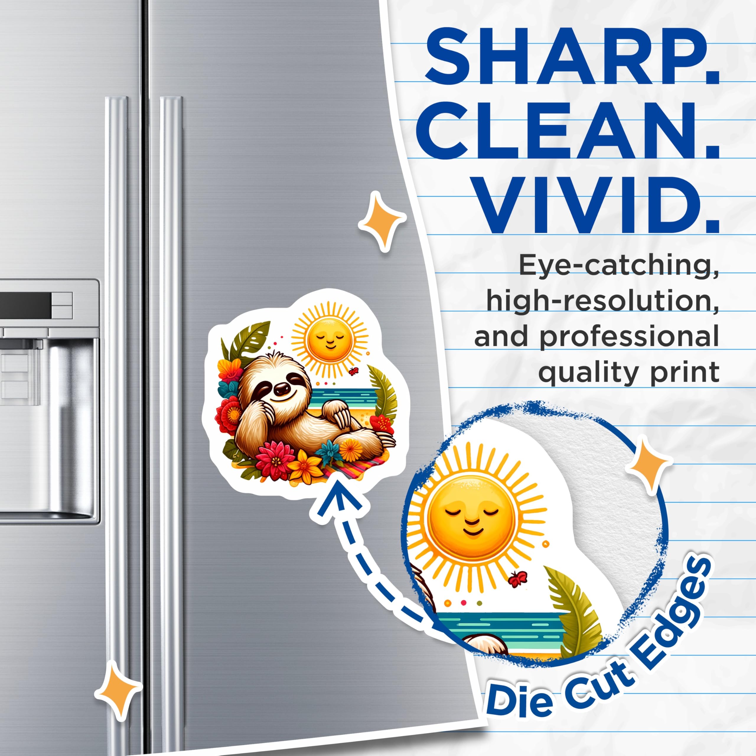 (2 Pack) Cute Sloth Refrigerator Magnets - Tropical Beach Vacation Sloth Art - Sunny Ocean Summer Animal Decor - 5 Inches On Longest Side - Thick Durable Magnet - Made in USA - MAG20466