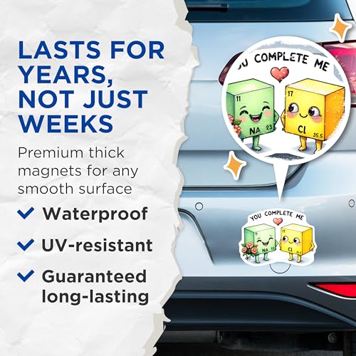 (2 Pack) You Complete Me Magnets - Cute Chemistry - Science Art - Nerdy Gifts - 5" On Longest Side - for Cars, Fridges, Toolboxes - Made in USA - MAG8013