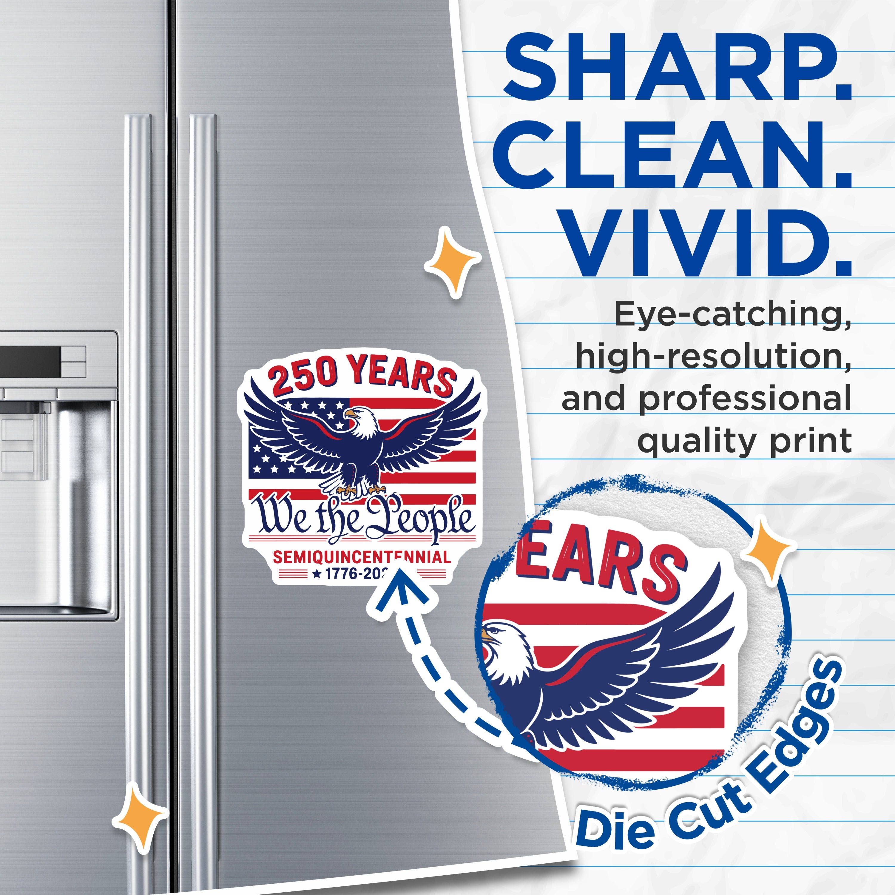 (2 Pack) 250 Years US History Magnets - We the People Eagle Decor - Semiquincentennial 1776-5 Inches On Longest Side - Thick Durable Magnet - Made in USA - MAG39916