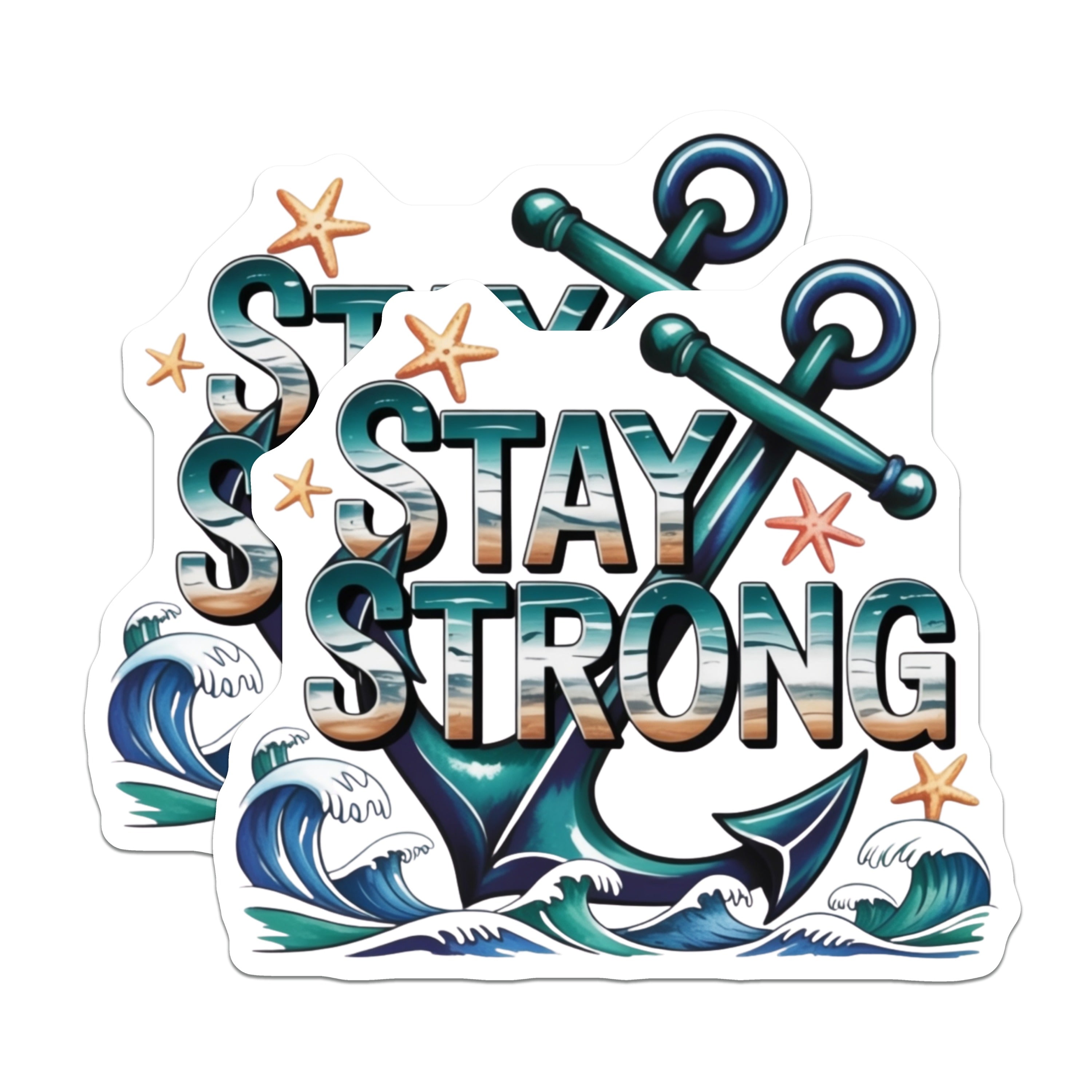 (2 Pack) Stay Strong Anchor Magnets - Ocean Waves Motivation - Beach Vibe Inspirational Home Decor - 5 Inches On Longest Side - Thick Durable Magnet - Made in USA - MAG38385