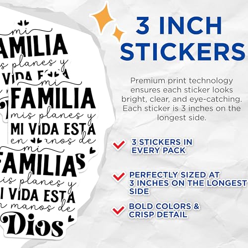 (3 Pack) Familia Decals - Spanish Family Quote Stickers - Faith Based Decor - 3 Inches On Longest Side - Easy Peel & Apply - Made in USA - 3MCS2643