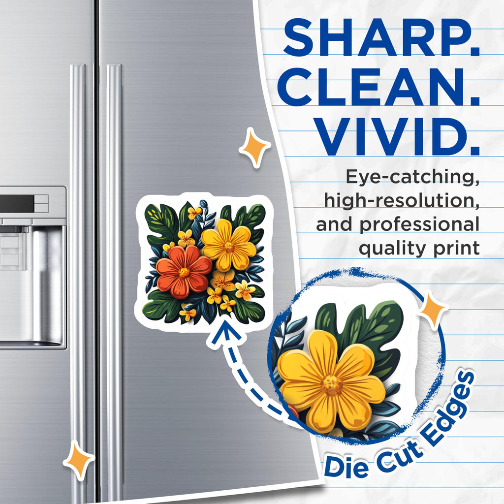 (2 Pack) Tropical Flower Magnets - Botanical Kitchen Decor - Vibrant Summer Fridge Locker Accents - 5 Inches On Longest Side - Thick Durable Magnet - Made in USA - MAG28279