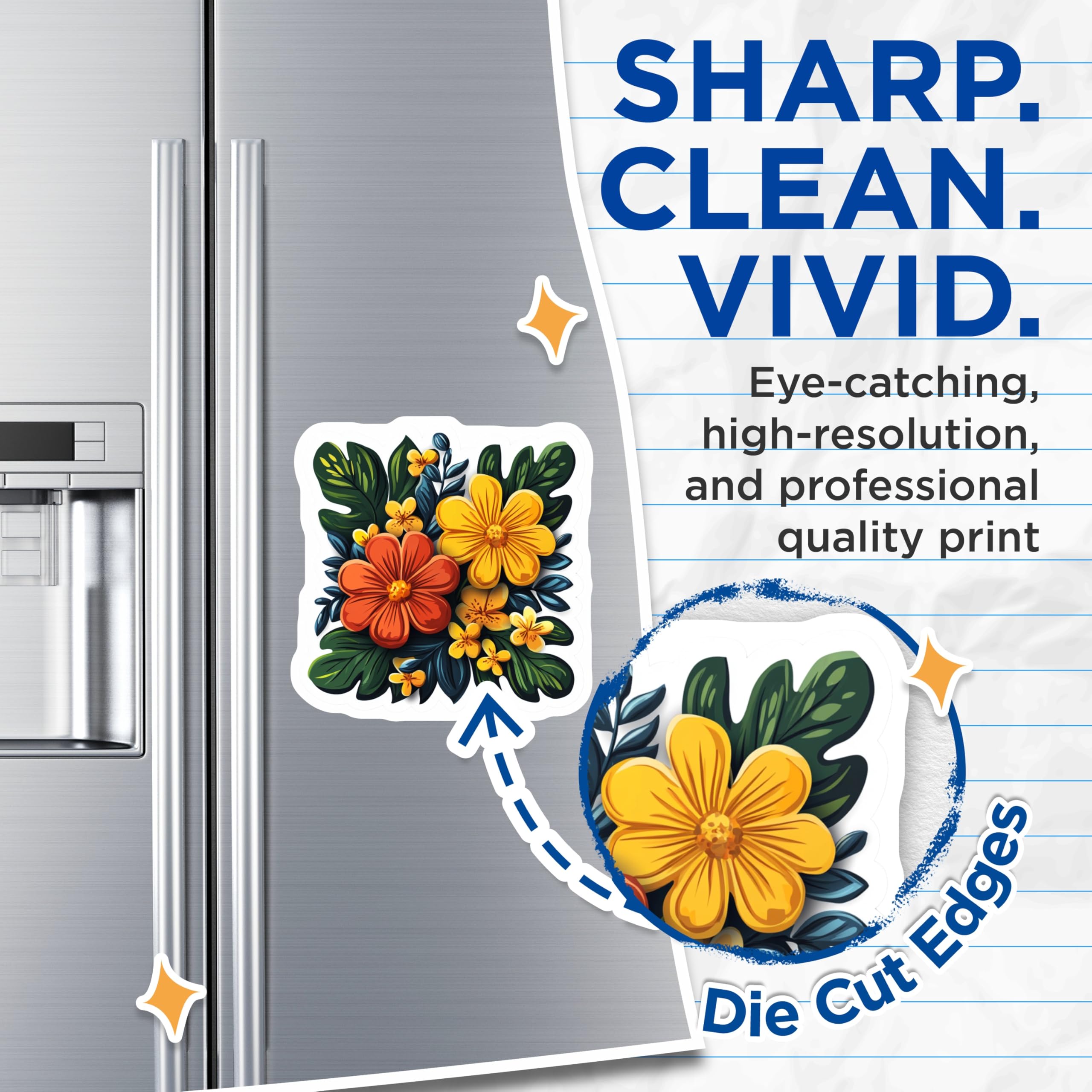 (2 Pack) Tropical Flower Magnets - Botanical Kitchen Decor - Vibrant Summer Fridge Locker Accents - 5 Inches On Longest Side - Thick Durable Magnet - Made in USA - MAG28279