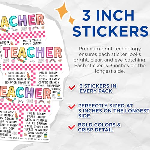 (3 Pack) Teacher Tour Decals - School Teacher Life - Educator Laptop Decal - 3 Inches On Longest Side - Easy Peel & Apply - Made in USA - 3MCS7889