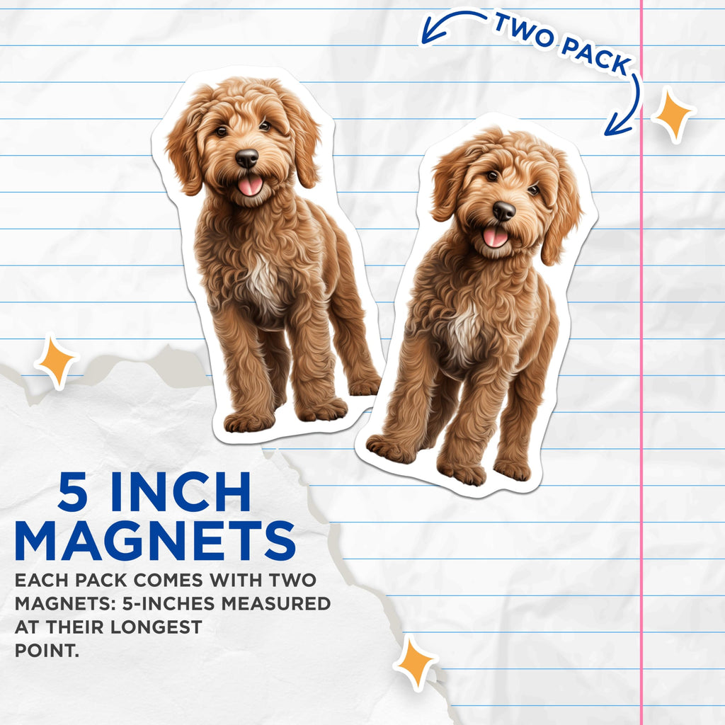 (2 Pack) Goldendoodle Puppy Magnets - Dog Lover Decor - Pet Owner Kitchen Accessories - 5 Inches On Longest Side - Thick Durable Magnet - Made in USA - MAG29235