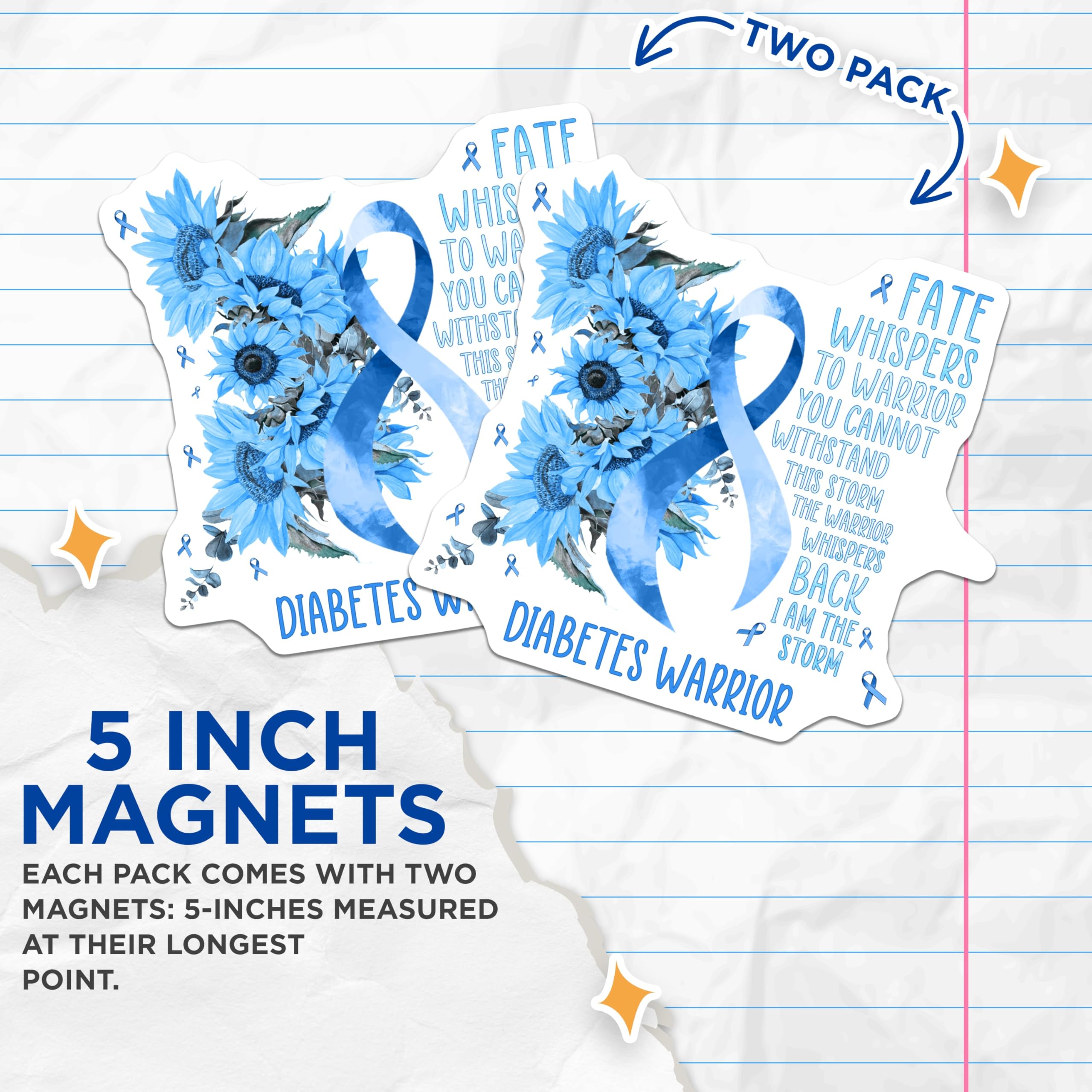 (2 Pack) Diabetes Awareness Magnets - Sunflower Blue Ribbon - Inspirational Quote Magnets - 5" On Longest Side - Premium Magnet - for Cars, Refrigerators, Toolboxes, Lockers - Made in USA - MAG17101