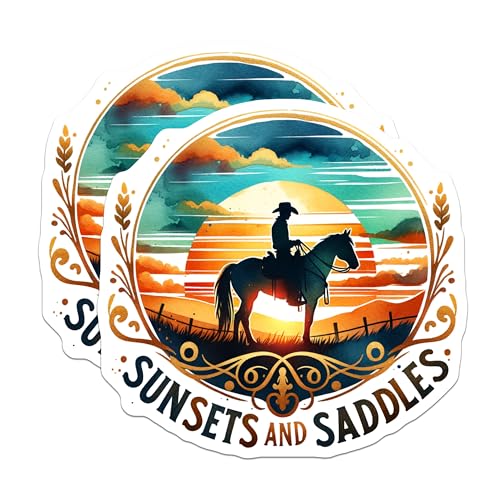 (2 Pack) Western Sunset Magnets - Cowboy Decor - Horse Rider Art - Country Home Magnets - 5" On Longest Side - for Cars, Fridges, Toolboxes - Made in USA - MAG6718