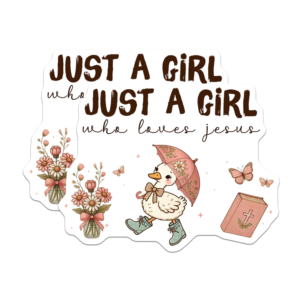 (2 Pack) Just A Girl Who Loves Jesus Magnets - Christian Faith Decor - Cute Religious Duck Art - 5 Inches On Longest Side - Thick Durable Magnet - Made in USA - MAG37279
