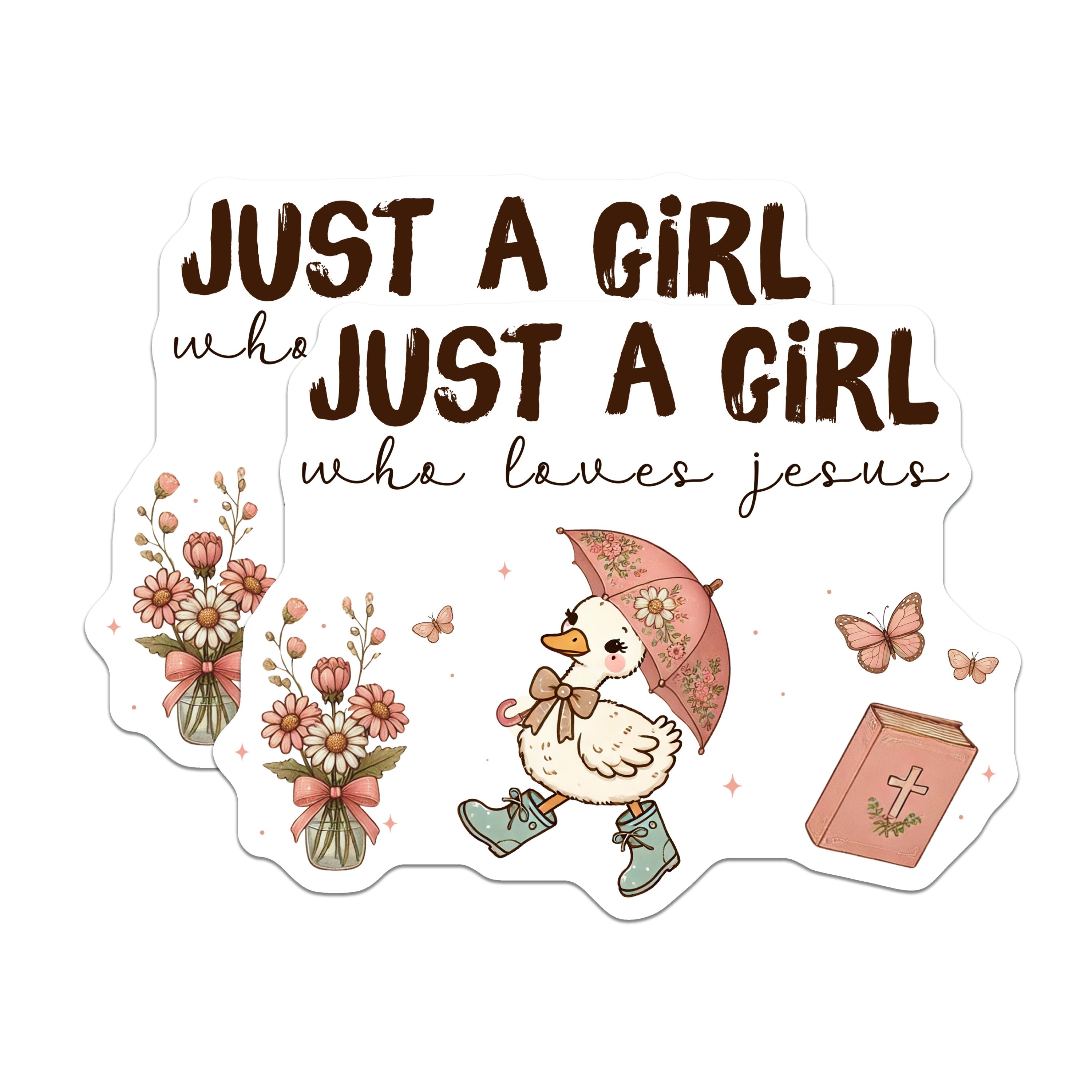 (2 Pack) Just A Girl Who Loves Jesus Magnets - Christian Faith Decor - Cute Religious Duck Art - 5 Inches On Longest Side - Thick Durable Magnet - Made in USA - MAG37279