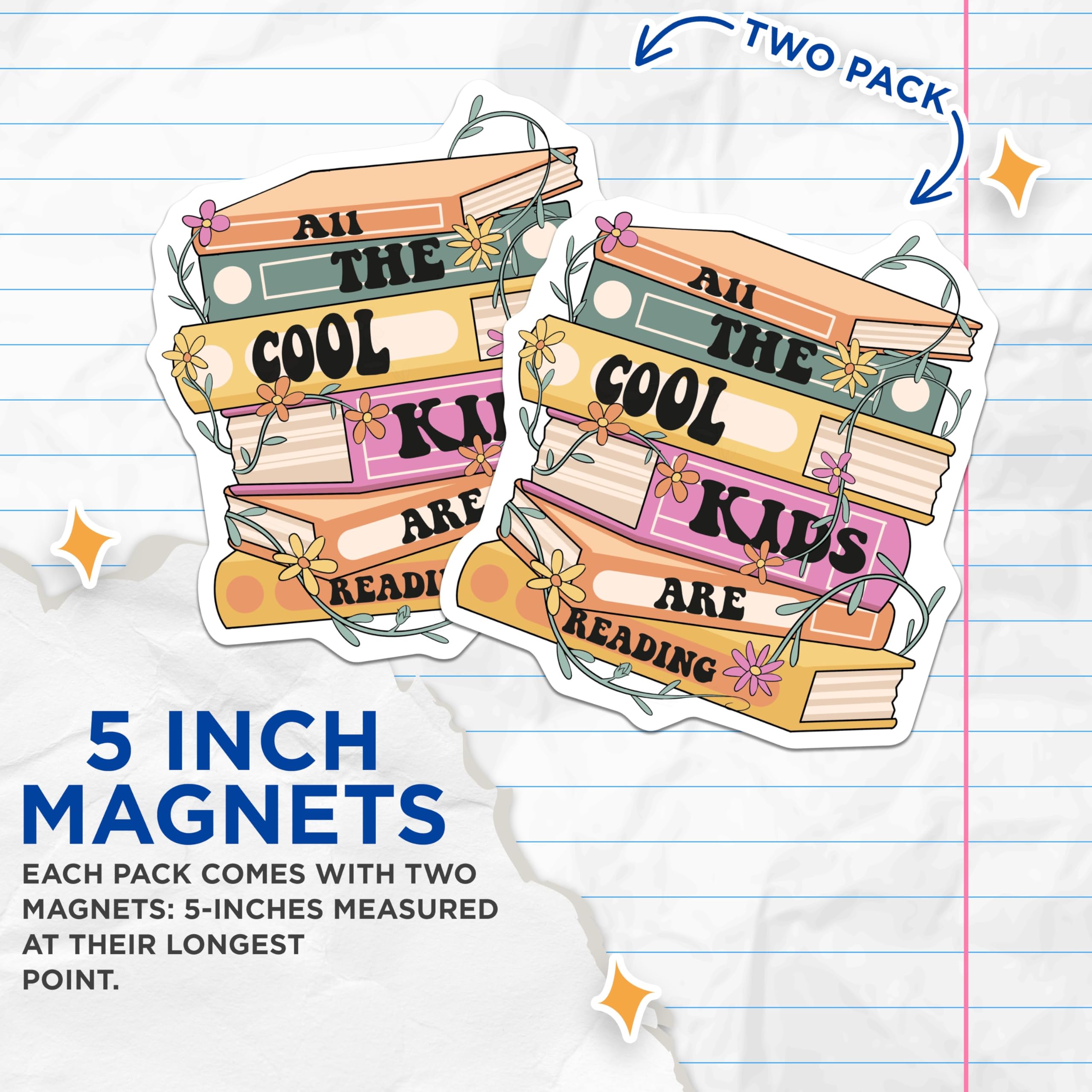 (2 Pack) Cool Kids Reading Magnets - Book Stack Decor - Librarian Teacher Magnets - 5" On Longest Side - Premium Magnet - for Cars, Refrigerators, Toolboxes, Lockers - Made in USA - MAG18833