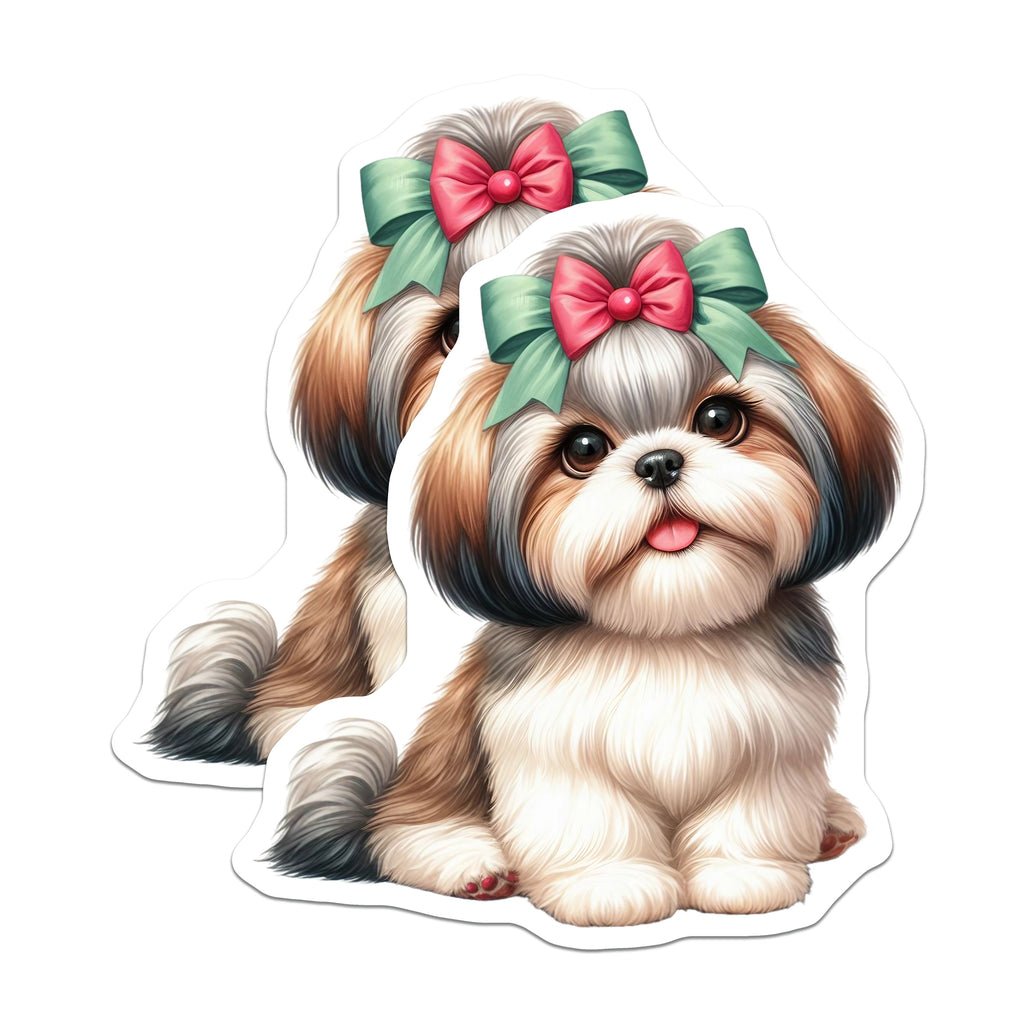 (2 Pack) Cute Shih Tzu Puppy Magnets - Dog Lover Fridge Decor - Pet Mom Accessory - Animal Magnets - 5 Inches On Longest Side - Thick Durable Magnet - Made in USA - MAG36579
