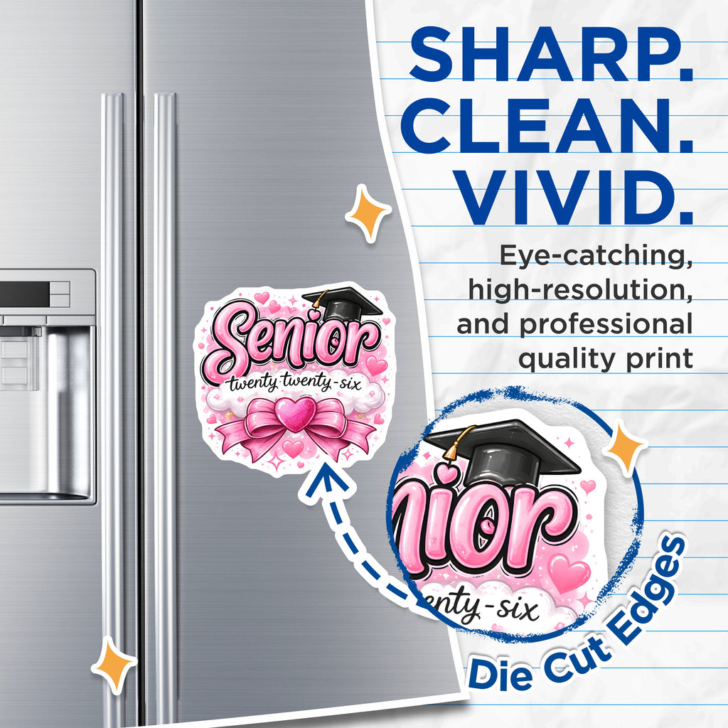 (2 Pack) Senior 2026 Magnets - Graduation Class of 2026 - High School College Graduate Decor - 5 Inches On Longest Side - Thick Durable Magnet - Made in USA - MAG37590