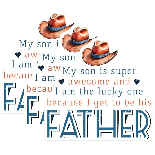 (3 Pack) Awesome Son Decals - Lucky Father - Cowboy Hat Decals - 3 Inches On Longest Side - Easy Peel & Apply - Made in USA - 3MCS2922