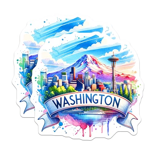 (2 Pack) Washington State Skyline Magnets - Seattle Cityscape - Pacific Northwest Scenery - 5" On Longest Side - for Cars, Fridges, Toolboxes - Made in USA - MAG7268
