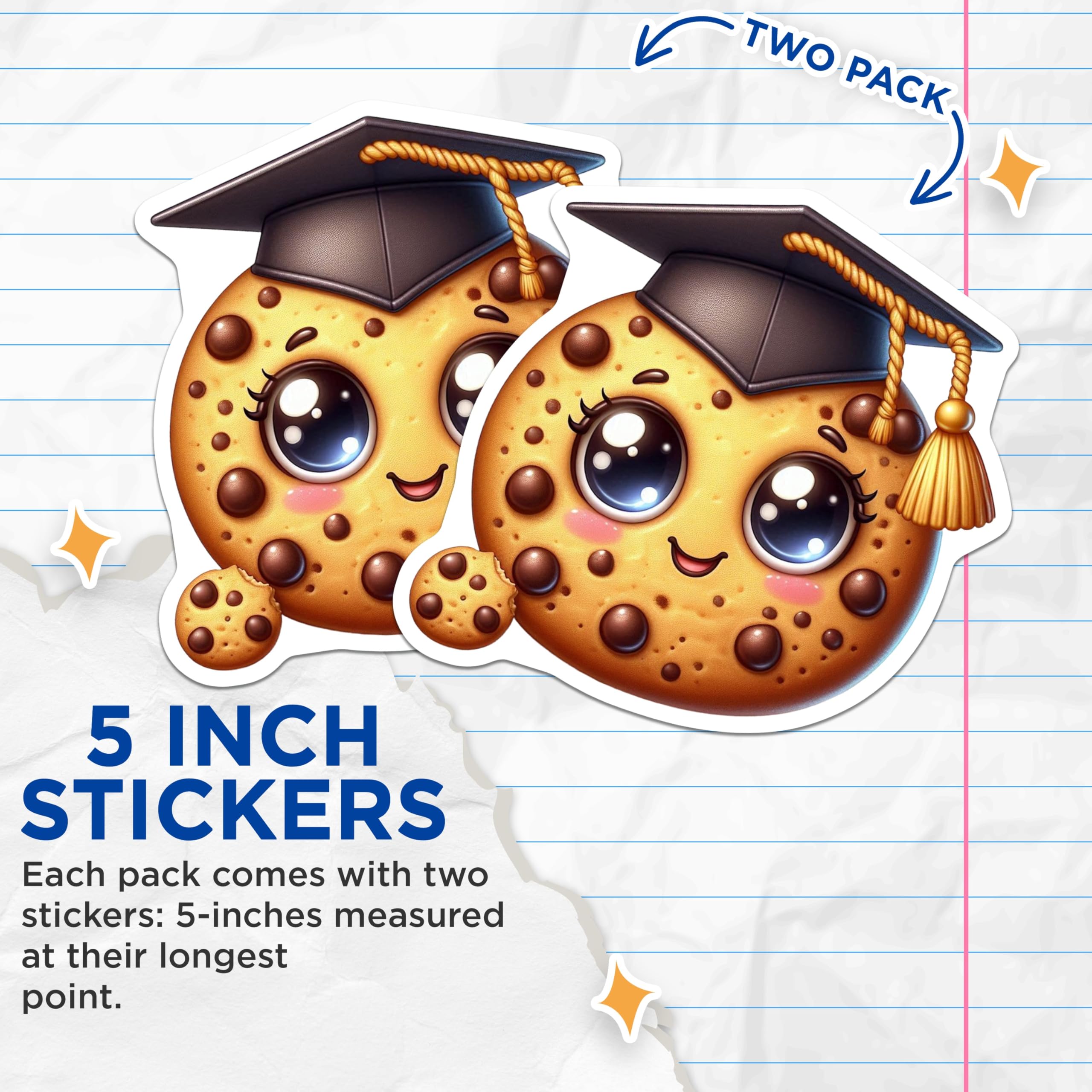 (2 Pack) Graduation Cookie Stickers - Cute Kawaii Food - Student Stickers - 5" On Longest Side - Sticks to Smooth Flat Surfaces - Made in USA - BMCS15132