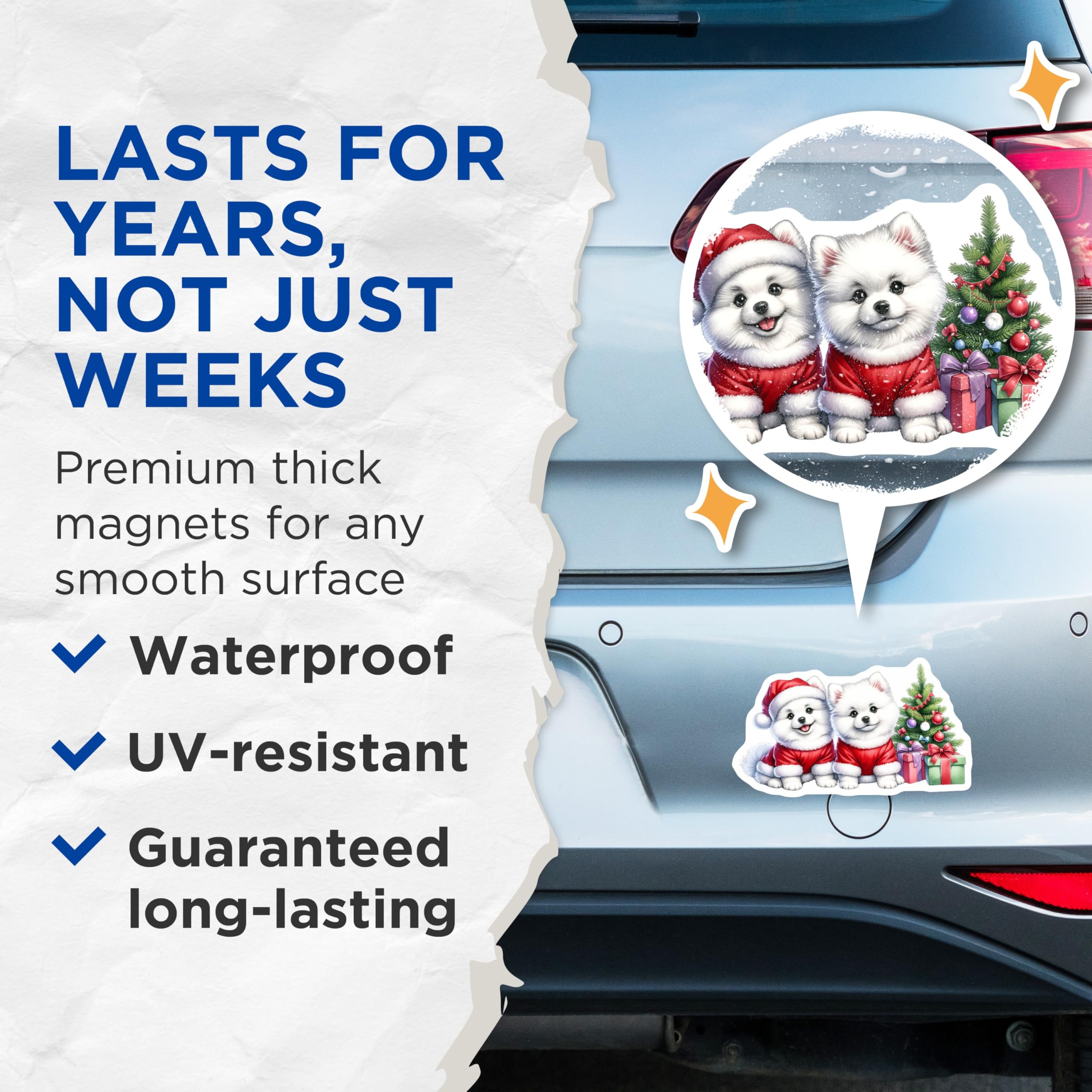 (2 Pack) Cute Santa Dog Magnets - Christmas Puppy Decor - Holiday Animal Lovers - 5 Inches On Longest Side - Thick Durable Magnet - Made in USA - MAG28472