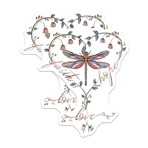 (2 Pack) Faith Hope Love Magnets - Dragonfly Floral Art - Inspirational Home - Heart Shaped Design - 5" On Longest Side - for Cars, Fridges, Toolboxes - Made in USA - MAG4191