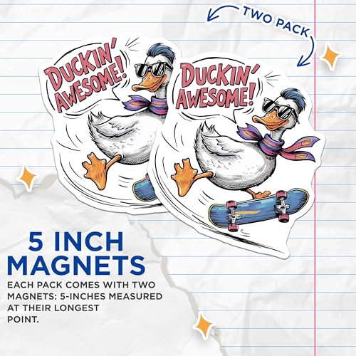 (2 Pack) Duckin' Awesome Magnets Magnets - Skateboarding Humor - 5" On Longest Side - Made in USA - Sticks to Refrigerators & Metal Surfaces - MAG8534