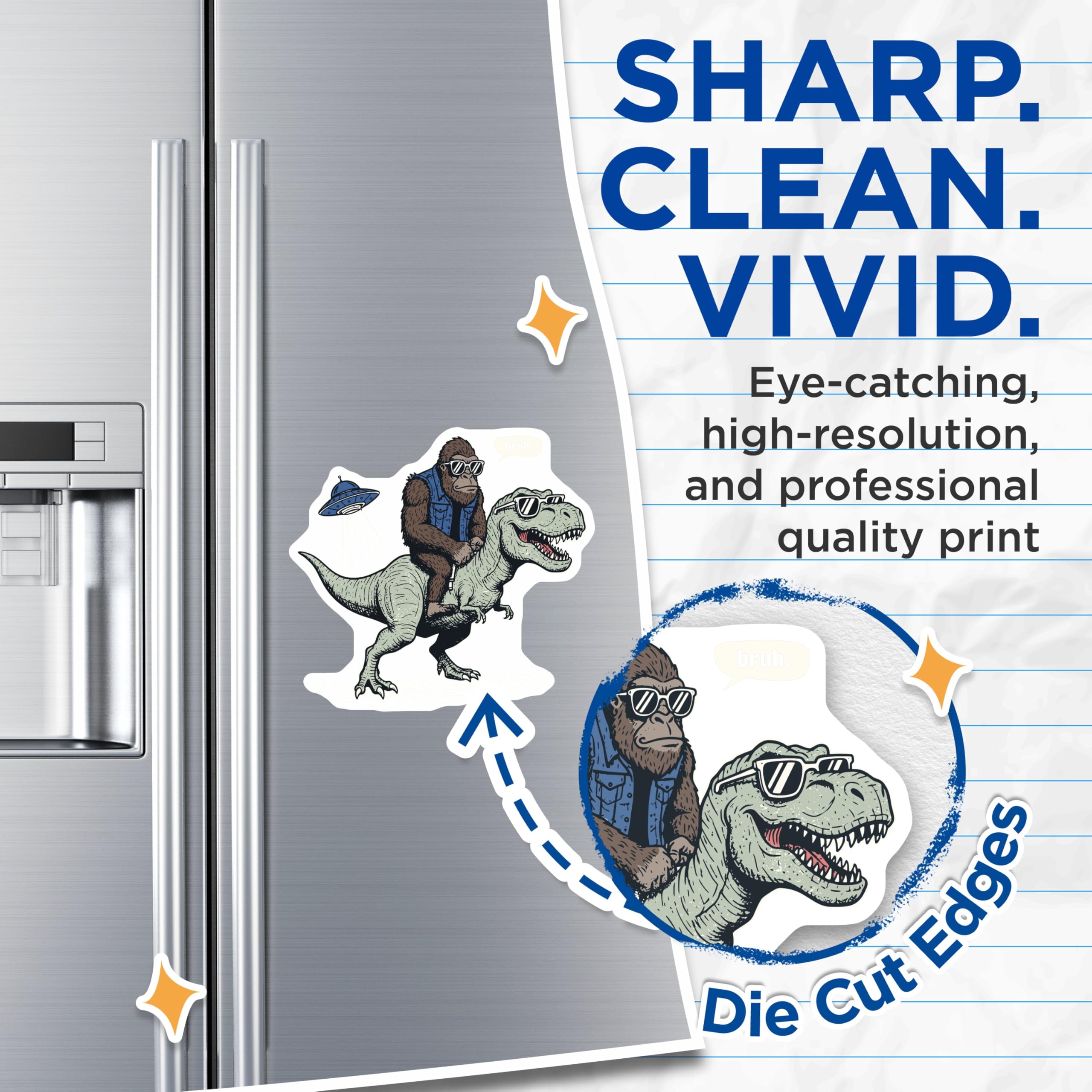 (2 Pack) Gorilla T Rex Magnets - Funny Dinosaur Ape Riding - UFO Bruh Meme Humor - Quirky Refrigerator Decor - 5 Inches On Longest Side - Thick Durable Magnet - Made in USA - MAG22434