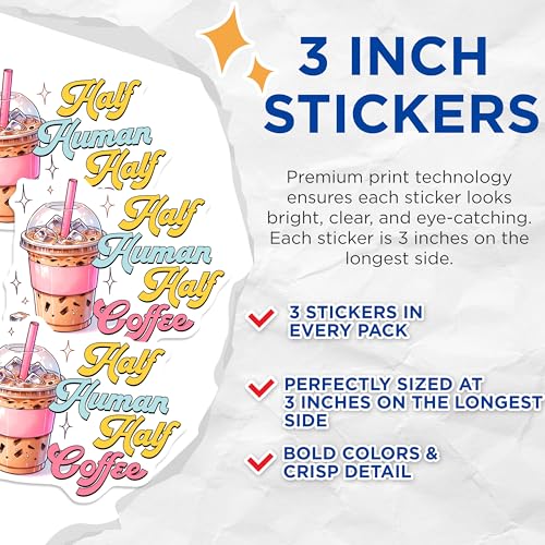 (3 Pack) Half Human Half Coffee Decals - Coffee Lover - Laptop Decal - 3 Inches On Longest Side - Easy Peel & Apply - Made in USA - 3MCS6289