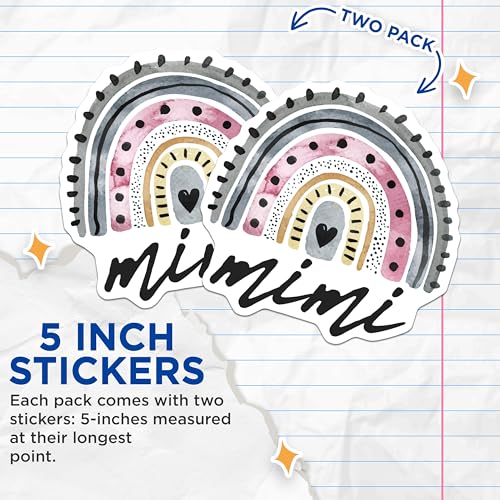 (2 Pack) Rainbow Mimi Stickers - Cute Rainbow Decor - Personalized Name Stickers - 5" On Longest Side - Sticks to Smooth Flat Surfaces - Made in USA - BMCS9336