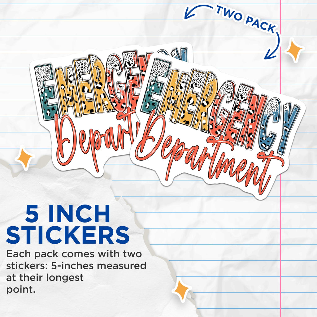 (2 Pack) Emergency Department Stickers - Leopard Print - ER Nurse Stickers - 5" On Longest Side - Sticks to Smooth Flat Surfaces - Made in USA - BMCS18875