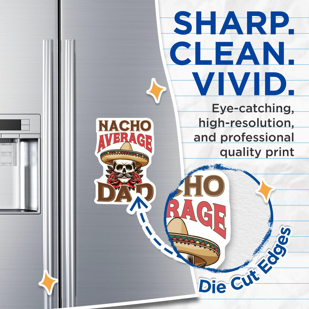 (2 Pack) Nacho Average Dad Magnets - Humorous Father's Day Dads - Sombrero Skull Fiesta Mexican Art Decor - 5 Inches On Longest Side - Thick Durable Magnet - Made in USA - MAG19216