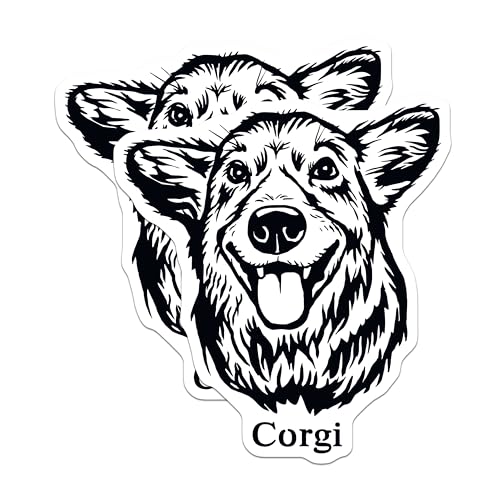 (2 Pack) Corgi Dog Stickers - Cute Corgi Face Stickers - Dog Lover Gifts - Animal Stickers for Laptop - 5" On Longest Side - Sticks to Smooth Flat Surfaces - Made in USA - BMCS4007