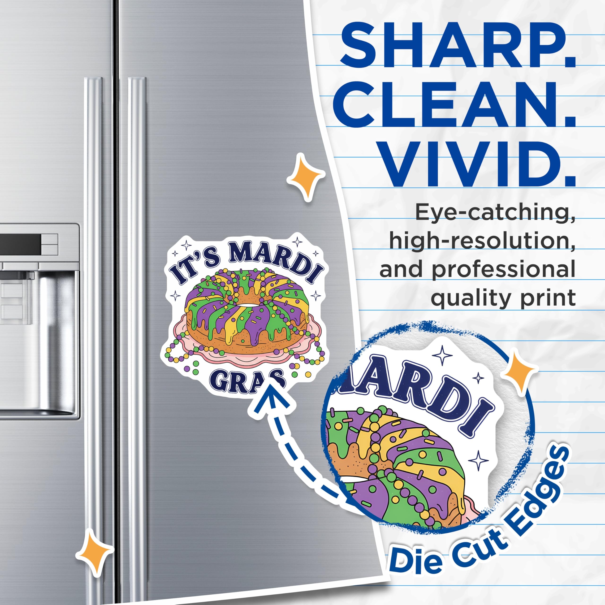 (2 Pack) Mardi Gras Magnets - King Cake Decor - Party Celebration Refrigerator Magnets - 5" On Longest Side - Premium Magnet - for Cars, Refrigerators, Toolboxes, Lockers - Made in USA - MAG14840