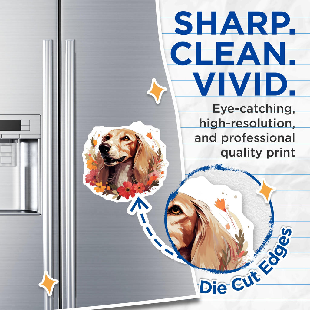 (2 Pack) Golden Retriever Magnets - Floral Dog Artwork - Pet Lover Kitchen Decor - Animal Fridge Magnets - 5 Inches On Longest Side - Thick Durable Magnet - Made in USA - MAG29673