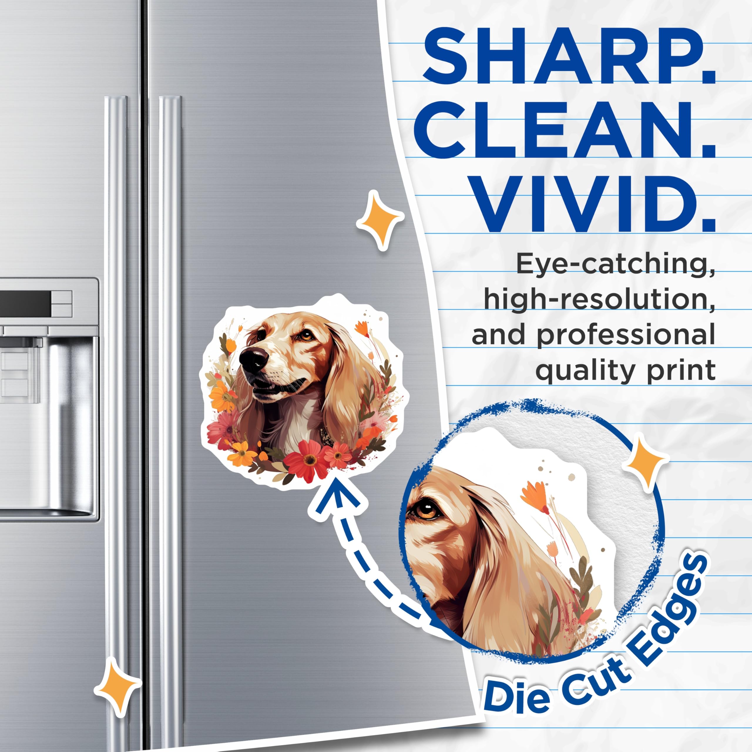 (2 Pack) Golden Retriever Magnets - Floral Dog Artwork - Pet Lover Kitchen Decor - Animal Fridge Magnets - 5 Inches On Longest Side - Thick Durable Magnet - Made in USA - MAG29673