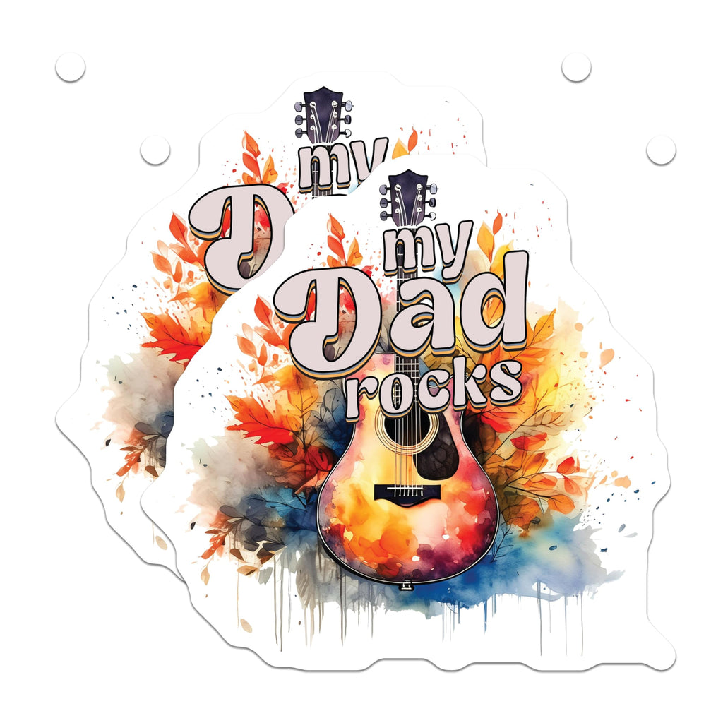 (2 Pack) My Dad Rocks Stickers - Guitar Art Stickers - Father's Day Stickers - 5" On Longest Side - Sticks to Smooth Flat Surfaces - Made in USA - BMCS4143