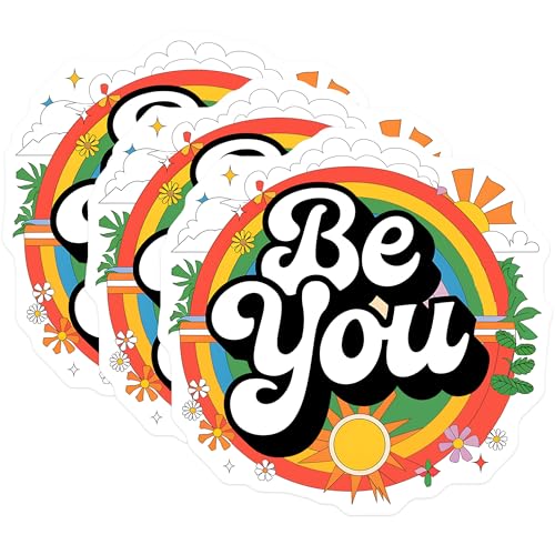 (3 Pack) Rainbow Decals - Be You Stickers - Laptop Decals - 3 Inches On Longest Side - Easy Peel & Apply - Made in USA - 3MCS2669