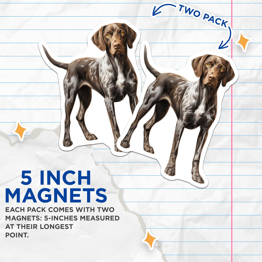 (2 Pack) German Shorthaired Pointer Magnets - GSP Dog Lover Decor - Hunting Dog Owner Refrigerator Accessory - 5 Inches On Longest Side - Thick Durable Magnet - Made in USA - MAG27766