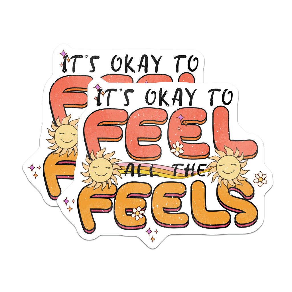 (2 Pack) It's Okay to Feel All The Feels Magnets - Emotional Support - Mental Wellness Decor - Retro Affirmation - 5 Inches On Longest Side - Thick Durable Magnet - Made in USA - MAG39355