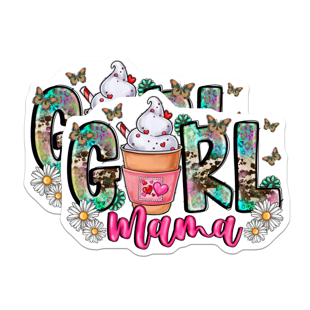 (2 Pack) Girl Mama Magnets - Boho Western Motherhood Momlife - Butterfly Daisy Coffee Lover Magnetic Decals - 5 Inches On Longest Side - Thick Durable Magnet - Made in USA - MAG23263