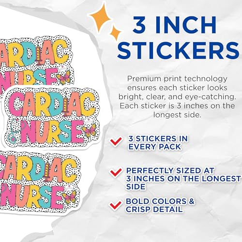 (3 Pack) Cardiac Nurse Decals - Nursing Student - Medical Stickers - 3 Inches On Longest Side - Easy Peel & Apply - Made in USA - 3MCS7901
