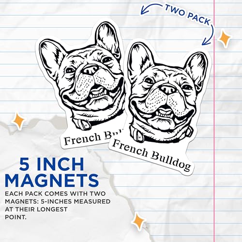 (2 Pack) French Bulldog Magnets - Dog Lover - Kitchen Fridge - Animal Refrigerator - Cute Pet - 5" On Longest Side - for Cars, Fridges, Toolboxes - Made in USA - MAG4013