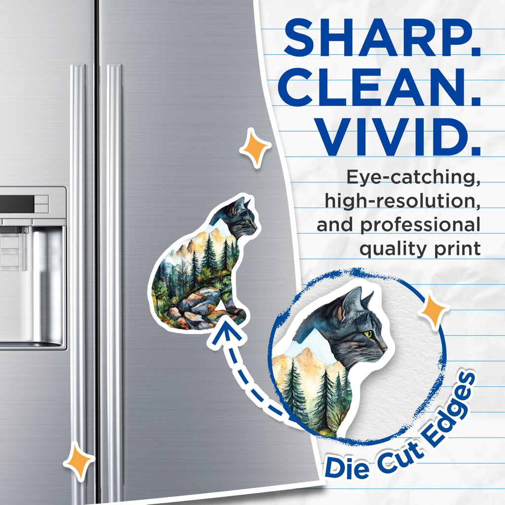 (2 Pack) Cat Landscape Magnets - Mountain Cat Art - Unique Fridge Decoration - 5" On Longest Side - Premium Magnet - for Cars, Refrigerators, Toolboxes, Lockers - Made in USA - MAG14927